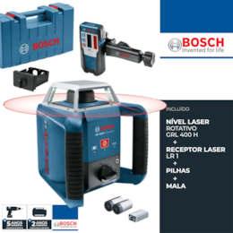 Nível Laser Rotativo Bosch GRL 400 H + Recetor LR 1 + Mala (0601061800)