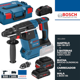 Martelo Bosch Profissional GBH 18V-26 F + 2 Baterias ProCore 4.0/5.5Ah + Carregador + Mala