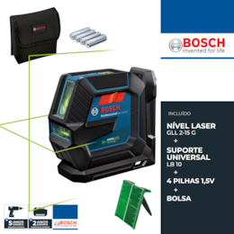 Nível Laser Linhas Bosch GLL 2-15 G + Suporte LB 10 (0601063W00)