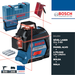 Nível Laser Linhas Bosch GLL 3-80 + Bolsa + Mala (0601063S00)