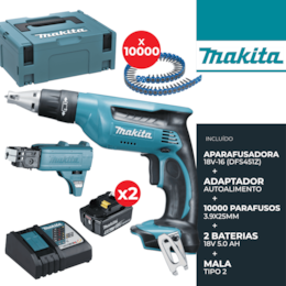 Aparafusadora p/ Gesso Cartonado Makita 18V (DFS451) + Auto Alimentador + 5000 Parafusos Fosfatados 3.9x25MM + 2 Baterias 18V 5.0Ah + Carregador + Mala