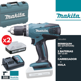 Berbequim Makita 18V (DF457DWE) + 2 Baterias 18V 1.5Ah + Carregador + Mala