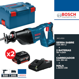 Serra Sabre Bosch Profissional GSA 18V-LI + 2 Baterias 4.0Ah + Carregador + Mala (060164J00C)