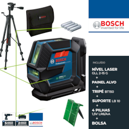 Nível Laser Linhas Bosch GLL 2-15 G + Suporte LB 10 + Tripé BT 150 (0601063W01)