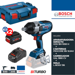 Aparafusadora de Impacto Bosch Profissional GDS 18 V-1050 H + 2 Baterias ProCore 18V 8.0Ah + Carregador + Mala (06019J8502)
