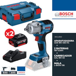 Aparafusadora de Impacto Bosch Profissional GDS 18V-450 HC + 2 Baterias 5.0AH + Carregador + Mala (06019K4003)