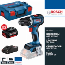 Berbequim Bosch Profissional GSB 18V-90 C +  2 Baterias 18V 4.0Ah + Carregador + Mala (06019K6103)