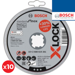 Disco Corte Bosch X-Lock p/ Inox 115MMx1MM - 10UNI (2608619266) 