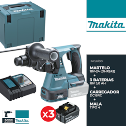 Martelo Perfurador Makita 18V + 3 Baterias 5.0Ah + Carregador + Mala