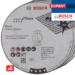 Disco Corte Bosch Expert p/ Inox 76MMx1MM   - 5UNI (2608601520)