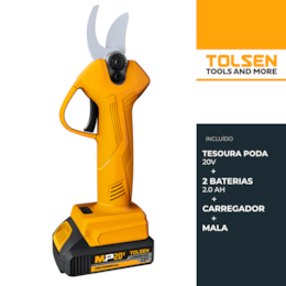 Tesoura Poda Tolsen 20V + 2 Baterias 2.0Ah + Carregador + Mala