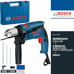 Berbequim Bosch Profissional GSB 13 RE + 3 Brocas Multi Material + Mala (0601217104)