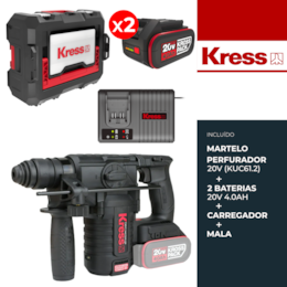 Martelo Perfurador Kress Profissional SDS-Plus 20V (KUC61.2) + 2 Baterias 20V 4.0Ah + Carregador + Mala