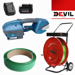 Kit Máquina de Cintar Embalagens V2 + Bateria + Carregador + Carro Dispensador de Cinta + Rolo de Cinta 15MM 24KG