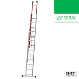 Escada Alumínio/Fibra Tripla Ferral c/ Corda 3x10 Degraus - 2.88+2.88+2.88MT