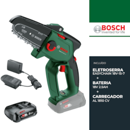 Kit Bosch Mini Podadora EasyChain 18V-15-7 + Bateria 18V 2.5Ah + Carregador