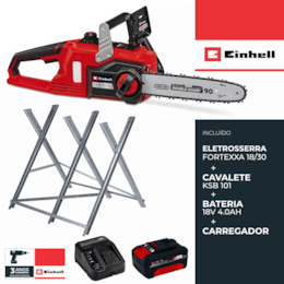 Kit Einhell Eletrosserra Fortexxa 18/30 + Cavalete KSB 101 +  Bateria 18V 4.0Ah + Carregador