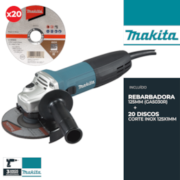 Kit Makita Rebarbadora 720W 125MM (GA5030R) + Disco Corte p/ Inox 125MMx1MM - 20UNI (D-65969-10)