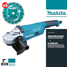 Kit Makita Rebarbadora 2200W 230MM (GA9020R) + 5 Discos Diamante 230MM Diamak Standard 