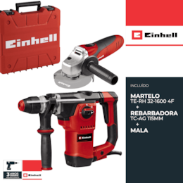 Kit Einhell Martelo Perfurador TE-RH 32-1600 4F + Rebarbadora 115MM TC-AG 115 + Mala
