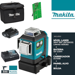 Nível Laser Makita Linha Verde 35MT 360º (SK700GD) + Bateria 12V 2Ah + Carregador + Bolsa