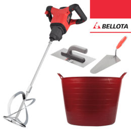 Kit Bellota Misturador M16 1600W + Caldeiro 42L + Pente 27CM 10MM + Colher Pedreiro