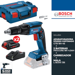 Aparafusadora p/ Gesso Cartonado Bosch GTB 18V-45 + 2 Baterias ProCore 18V 4.0Ah + Carregador + Mala