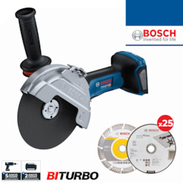 Rebarbadora Bosch GWS 18V-180 P - 180MM + Disco Diamante 180MM + 25 Discos de Corte p/ Inox 180MM