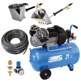 Kit Compressor Abac Montecarlo Line V36/50 50LT p/ Projetar Reboco + Pistola de Parede + Pistola de Tetos + Tubo Ar 25MT + Regulador de Pressão + Acessórios