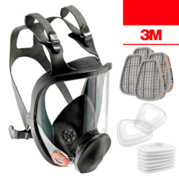 Máscara de Proteção 3M Completa Reutilizável 6800 + Filtro Gás e Vapores Orgânicos 6051 A1 + Pré Filtro Partículas 5911 + Retentor 501