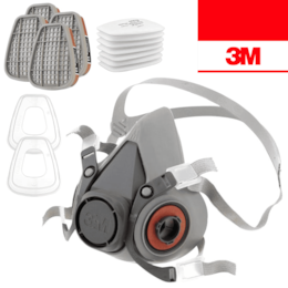 Máscara de Proteção 3M Semi Facial Reutilizável 6200 + Filtro Gás e Vapores Orgânicos 6055 A2 + Pré Filtro de Partículas 5925 P2 R + Retentor 501