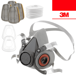 Máscara de Proteção 3M Semi Facial Reutilizável 6200 + Filtro Gás e Vapores Orgânicos e Gás Ácido 6057 ABE1 + Pré Filtro de Partículas 5935 P3 R + Retentor 501