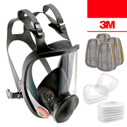 Máscara de Proteção 3M Completa Reutilizável 6800 + Filtro Gás e Vapores Orgânicos, Amoníaco e Gás Ácido 6059 ABEK1 + Pré Filtro de Partículas 5935 P3 R + Retentor 501