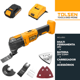 Multiferramenta Tolsen 20V + Bateria 20V 2.0Ah + Carregador + Acessórios
