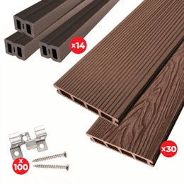 Kit Deck Compósito Reversível Designia Latte 25MM + Travessa + Clip Metálico c/ Parafuso - 10M²