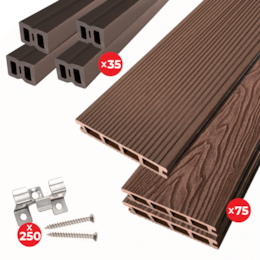 Kit Deck Compósito Reversível Designia Latte 25MM + Travessa + Clip Metálico c/ Parafuso - 25M²
