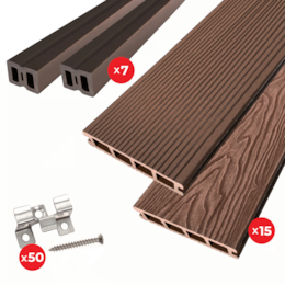 Kit Deck Compósito Reversível Designia Latte 25MM + Travessa + Clip Metálico c/ Parafuso - 5M²