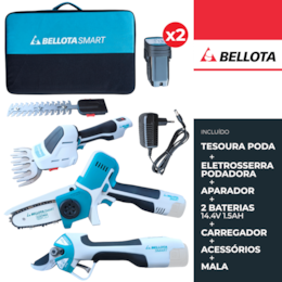 Kit Bellota Smart Eletrosserra Podadora + Tesoura Poda + Aparador + 2 Baterias 14.4V 1.5Ah + Carregador + Acessórios + Mala