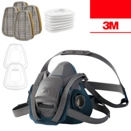 Máscara de Proteção 3M Semi Facial Reutilizável 6500QL + Filtro Gás e Vapores Orgânicos e Gás Ácido 6057 ABE1 + Pré Filtro de Partículas 5935 P3 R + Retentor 501