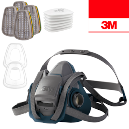 Máscara de Proteção 3M Semi Facial Reutilizável 6500QL + Filtro Gás e Vapores Orgânicos, Amoníaco e Gás Ácido 6059 ABEK1 + Pré Filtro de Partículas 5935 P3 R + Retentor 501