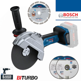 Rebarbadora Bosch GWS 18V-180 P 180MM + Disco Diamante 180MM + 2 Discos Corte p/ Inox 180MM (06019H6L01)