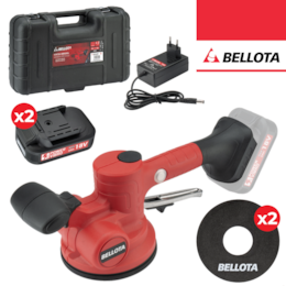 Vibrador de Cerâmica Bellota 40KG + 2 Baterias 18V 2.0Ah + Carregador + Mala + Espuma Adesiva p/ Ventosa 120MM