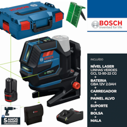 Nível Laser Bosch GCL 12-50-22 CG + Bateria 12V 2.0Ah + Carregador + Acessórios + Mala (0601066S02)