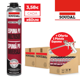 Espuma Poliuretano Soudal Multiusos Universal p/ Pistola 750ML - 60UNI + OFERTA de Pistola PU
