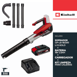 Soprador Einhell GP-LB 18/200 Li E-Solo + Bateria 18V 2.5Ah + Carregador + Kit Limpeza p/ Caleiras